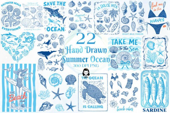 Download Hand Drawn Summer Ocean PNG Bundle - Png bundle Collection