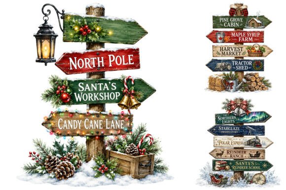 Download Watercolor Christmas Signpost PNG Bundle - Png bundle Collection